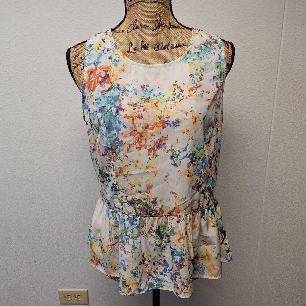 Cynthia Rowley Multicolor Watercolor Floral Peplum Tank